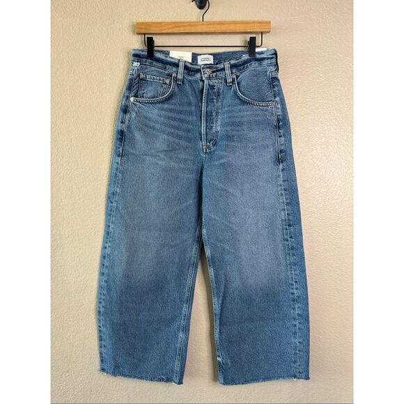NWT Citizens of Humanity Ayla Raw Hem Crop Jeans Womens 27 Telegraph Blue Wide - Picture 2 of 16